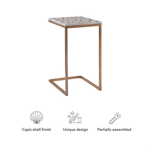 Linon Paola Capiz Fish Mosaic Metal Accent C Table in Gold