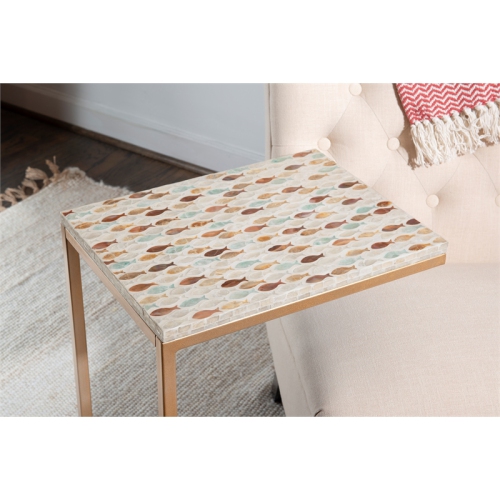 Linon Paola Capiz Fish Mosaic Metal Accent C Table in Gold