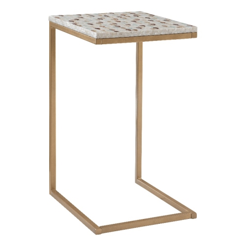 Linon Paola Capiz Fish Mosaic Metal Accent C Table in Gold