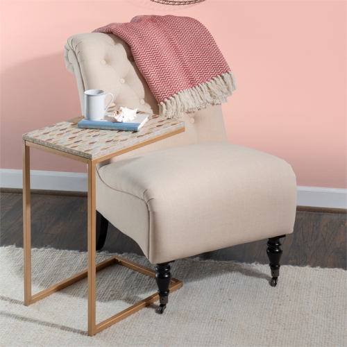 Linon Paola Capiz Fish Mosaic Metal Accent C Table in Gold