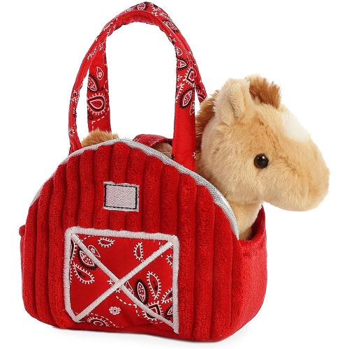 AURORA  7" Barn Pet Carrier Plush Toy, Fancy Pals Horse In Red