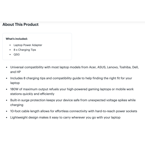 Insignia Universal 180W Laptop Charger - Open Box