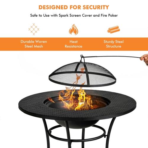 Gymax 31.5'' Patio Fire Pit Dining Table Charcoal Wood Burning W/ Cooking BBQ Grate