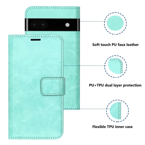 XCRS Leather Folio Premium Wallet for Google Pixel 6A 6.1-inch, PU Leather Pouch Case with Card Slot, and Lanyard with 360° Protection Mobile Case &