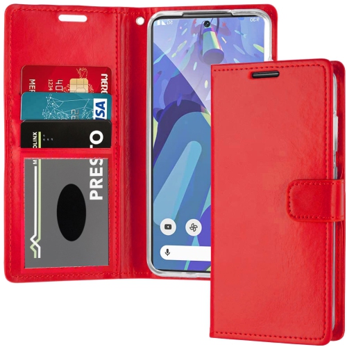 XCRS  Leather Folio Premium Wallet for Google Pixel 6A (2022) 6.1-Inch, Pu Leather Pouch Case With Card Slot, And Lanyard With 360° Protection Mobile Case & Multi-Angle Kickstand