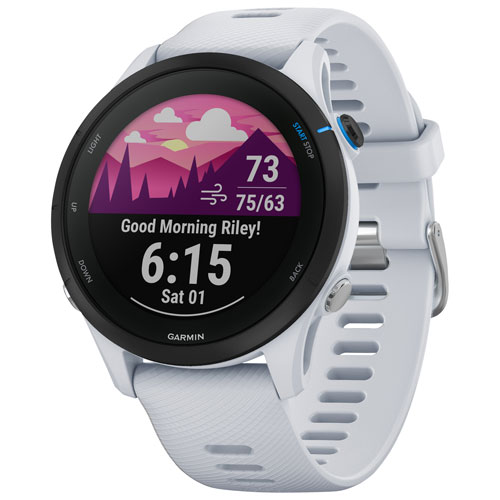 Montre intelligente Bluetooth de 46 mm Forerunner 255 Music de Garmin pour la course - Blanc