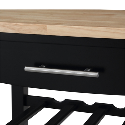 Ellaine Four-Tier Butcher Block Kitchen Cart w/ Drawer & Wine Rack in Black Wood