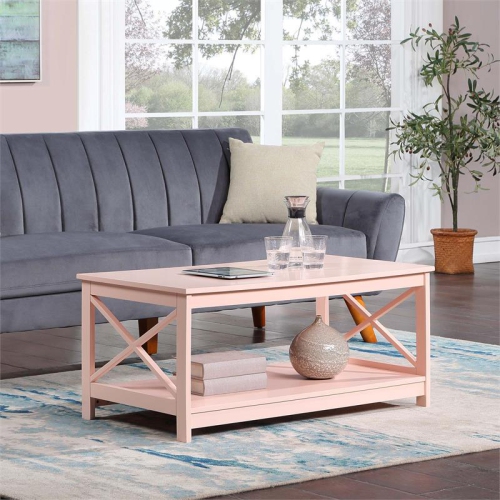 Convenience Concepts Oxford Coffee Table with Shelf in Pink Wood Finish