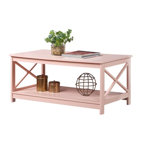 Convenience Concepts Oxford Coffee Table with Shelf in Pink Wood Finish