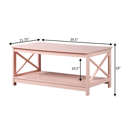 Convenience Concepts Oxford Coffee Table with Shelf in Pink Wood Finish