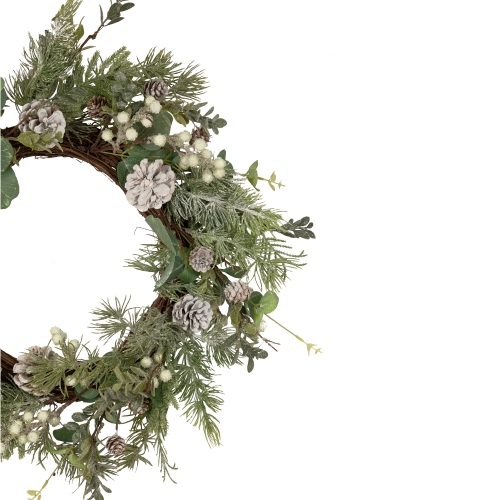 White Berry, Eucalyptus and Pinecone Christmas Wreath, 20-Inch, Unlit