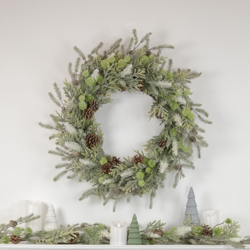Frosted Pine and Pinecone Christmas Wreath, 30-Inch, Unlit