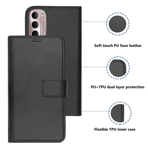 XCRS Portefeuille Folio Premium en Cuir pour Motorola Moto G Stylus 5G Téléphone 6,8", Pochette en PU avec Fente pour Carte et Cordon avec Protection