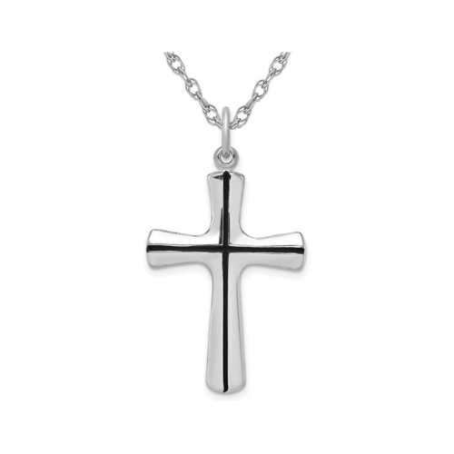 GEM AND HARMONY  Sterling Polished Cross Pendant Necklace With Chain In Silver