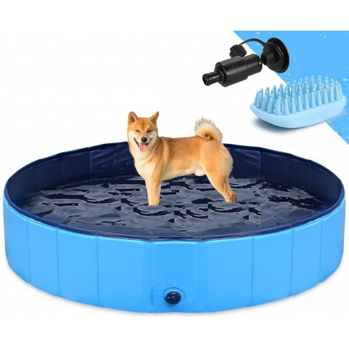 160 x 30 cm Portable Dog Kiddie Swimming Pool , PVC Foldable Non-Slip Bathtub for Small to Large Dogs Pets