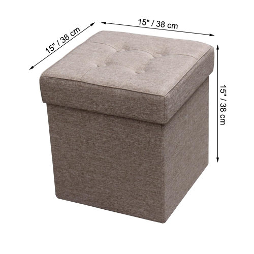 ITY International - Foldable Fabric Ottoman/Footrest with Storage, 15" x 15" x 15", Beige