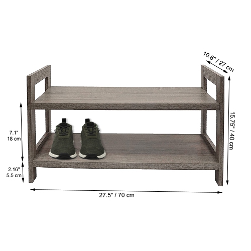 ITY International - 2 Tier MDF Shoes Rack, 27.5"x10.62"x15.75", Taupe Gray