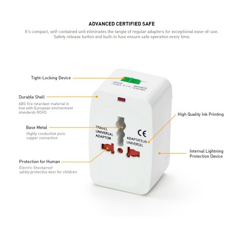 Adaptateur secteur universel de voyage tout en un 110 ~ 220 V adaptateur de prise électrique fonctionne pour plus de 150 pays UK/US/AU/EU/CA
