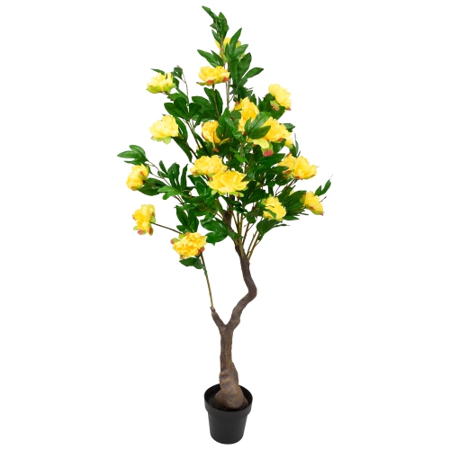 Artificial Peony Flower Potted Tree - 63" - Yellow