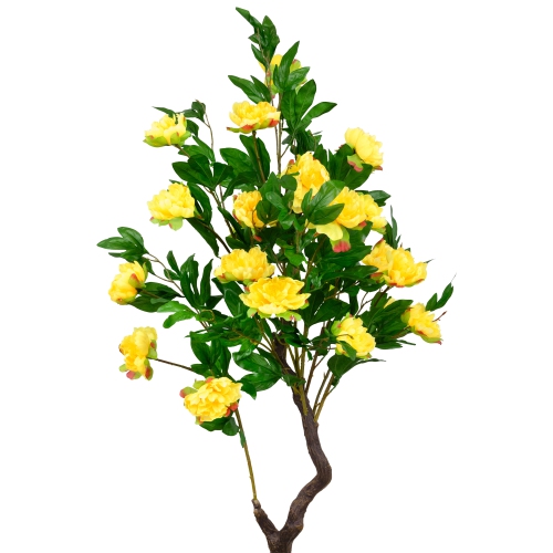 Artificial Peony Flower Potted Tree - 63" - Yellow