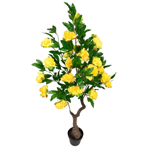 Artificial Peony Flower Potted Tree - 63" - Yellow