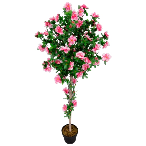 4.5' Potted Artificial Azalea Flower Tree - Pink - 4.5'