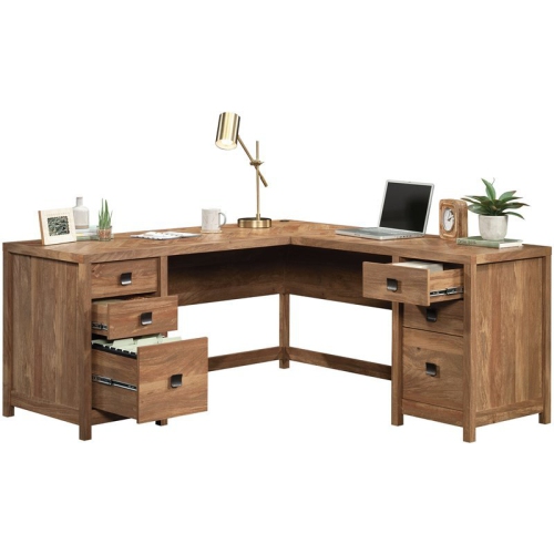 Sauder Cannery Bridge Engineered Wood 6-Drawers L-Shaped Desk in Sindoori Mango