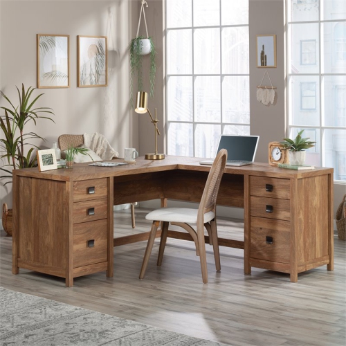 Sauder Cannery Bridge Engineered Wood 6-Drawers L-Shaped Desk in Sindoori Mango