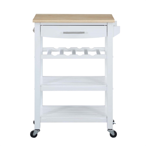Ellaine Four-Tier Butcher Block Kitchen Cart w/ Drawer & Wine Rack in White Wood