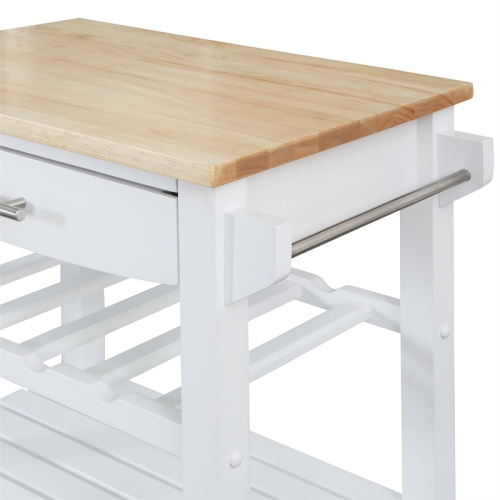Ellaine Four-Tier Butcher Block Kitchen Cart w/ Drawer & Wine Rack in White Wood