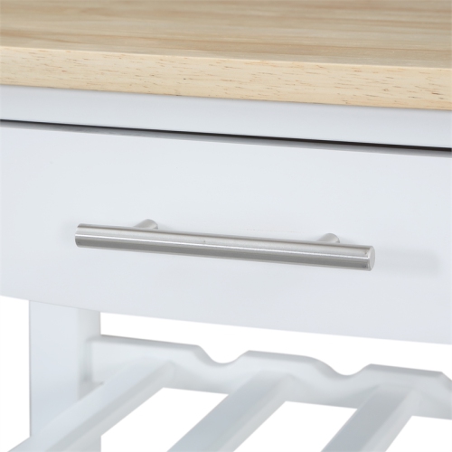 Ellaine Four-Tier Butcher Block Kitchen Cart w/ Drawer & Wine Rack in White Wood