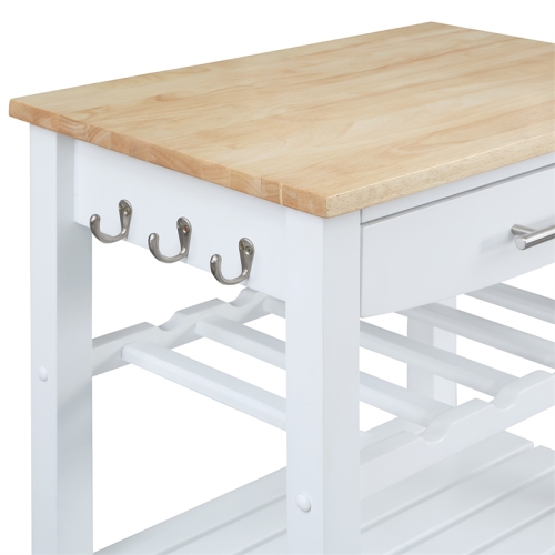 Ellaine Four-Tier Butcher Block Kitchen Cart w/ Drawer & Wine Rack in White Wood
