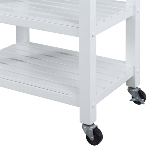 Ellaine Four-Tier Butcher Block Kitchen Cart w/ Drawer & Wine Rack in White Wood