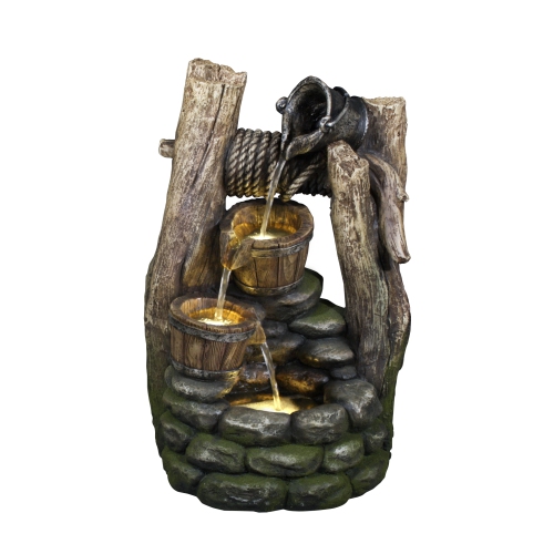 HI-LINE GIFT LTD  Well Fountain With Pouring Pail, 2 Buckets, & 3 Leds