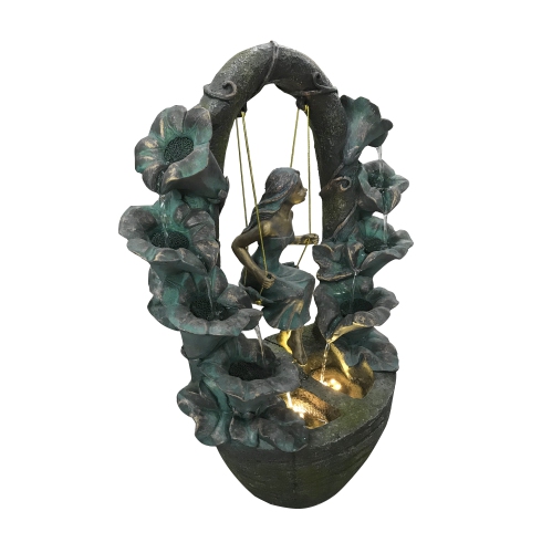 Hi-Line Gift Ltd Girl On A Swing Fountain with 2 Warm White LED Lights