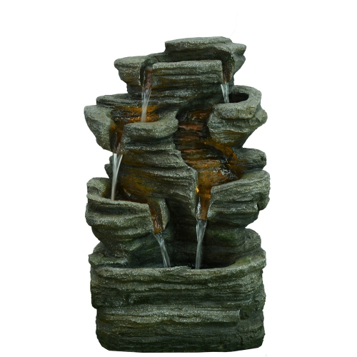 HI-LINE GIFT LTD  Multi-Level Rock Fountain With 4 Warm Leds In White
