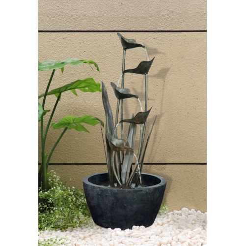 Hi-Line Gift Ltd Metal Plant Fountain with 5 Leaves