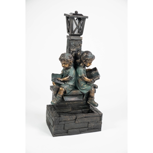 Hi-Line Gift Ltd Fountain-Kids Reading with Lamp - Bronze Finish - with 2 LEDs