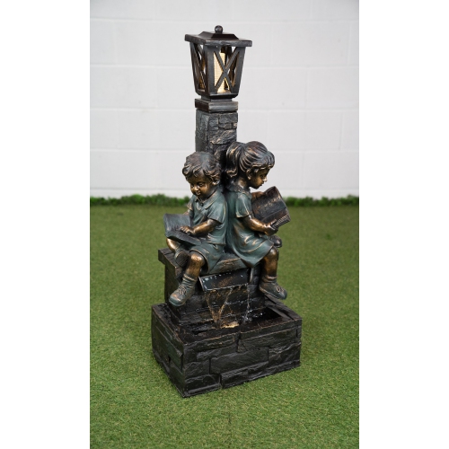 Hi-Line Gift Ltd Fountain-Kids Reading with Lamp - Bronze Finish - with 2 LEDs