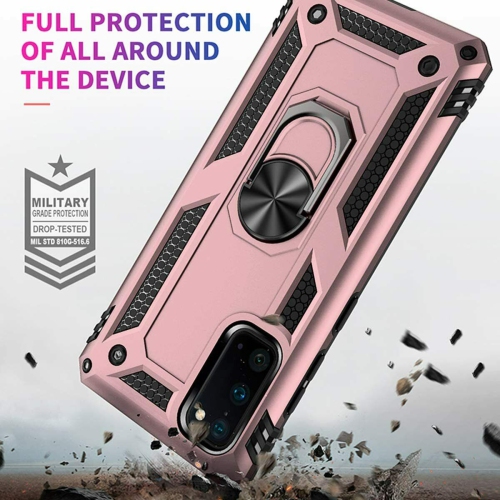 Samsung Galaxy Note 20 Ultra Rose Gold Military Grade 360 Degree Rotating Metal Magnetic Ring Car Mount Holder Kickstand Shockproof Heavy Duty Cover