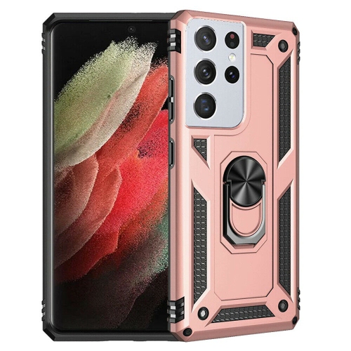 SUPERSHIELD  Samsung Galaxy S21 Ultra Rose Military Grade 360 Degree Rotating Metal Magnetic Ring Car Mount Holder Kickstand Shockproof Heavy Duty