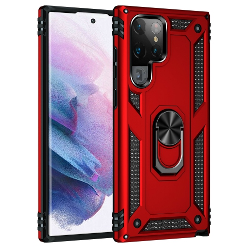Image 1 de 7.. Étui pour Galaxy S22 5G de Samsung avec support magnétique rotatif à 360 degrés en métal rouge et béquille pour support métallique de qualité