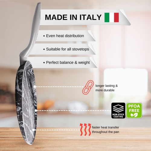 Diamond Marble Italian Crepe & Pancake Pan 25cm - 10 inch - PFOA Free - Black & Grey