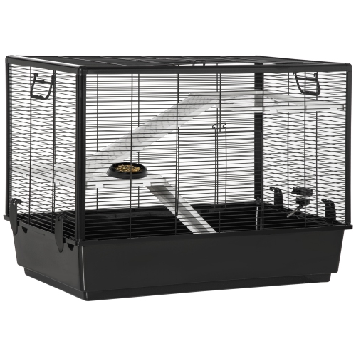 PawHut 3-Tier Hamster Cage, Guinea Pig Cage, Pet Chinchillas Play House Indoor with Accessories Food Dish Water Bottle, Ramps, 31.5"x19"x 23", Black