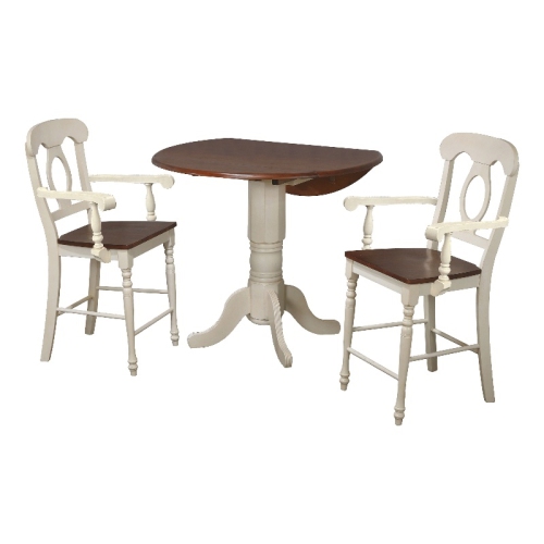 Sunset Trading Andrews 3Pc 42" Round Drop Leaf Pub Table Set White/Brown Wood