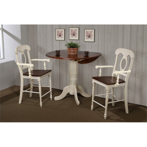Sunset Trading Andrews 3Pc 42" Round Drop Leaf Pub Table Set White/Brown Wood