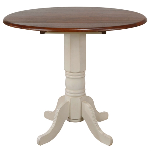 Sunset Trading Andrews 3Pc 42" Round Drop Leaf Pub Table Set White/Brown Wood