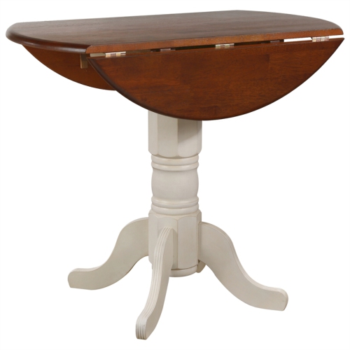 Sunset Trading Andrews 3Pc 42" Round Drop Leaf Pub Table Set White/Brown Wood