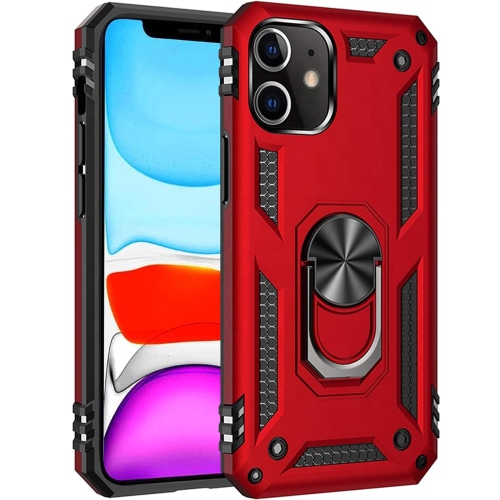For Apple iPhone 11 Pro Red Military Grade 360 Degree Rotating Metal Magnetic Ring Car Mount Holder Kickstand Shockproof Heavy Duty Cover