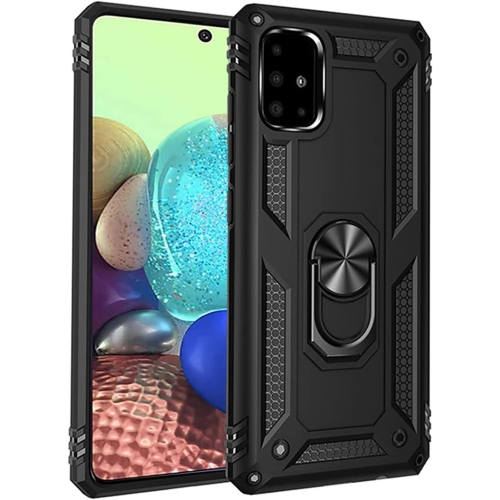 Samsung Galaxy A71 Case Black Military Grade 360 Degree Rotating Metal Magnetic Ring Car Mount Holder Kickstand Shockproof Heavy Duty Cover